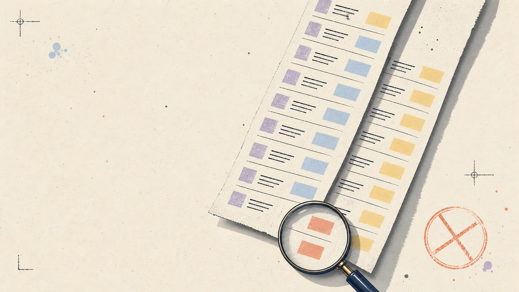 Two offset transaction ribbons reveal a duplicated Shopify sale under a magnifying lens.